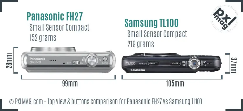 Panasonic FH27 vs Samsung TL100 top view buttons comparison