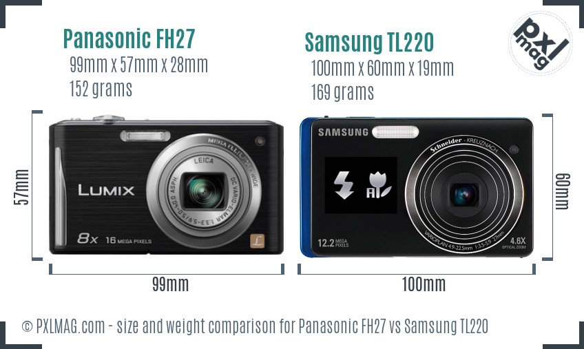 Panasonic FH27 vs Samsung TL220 size comparison