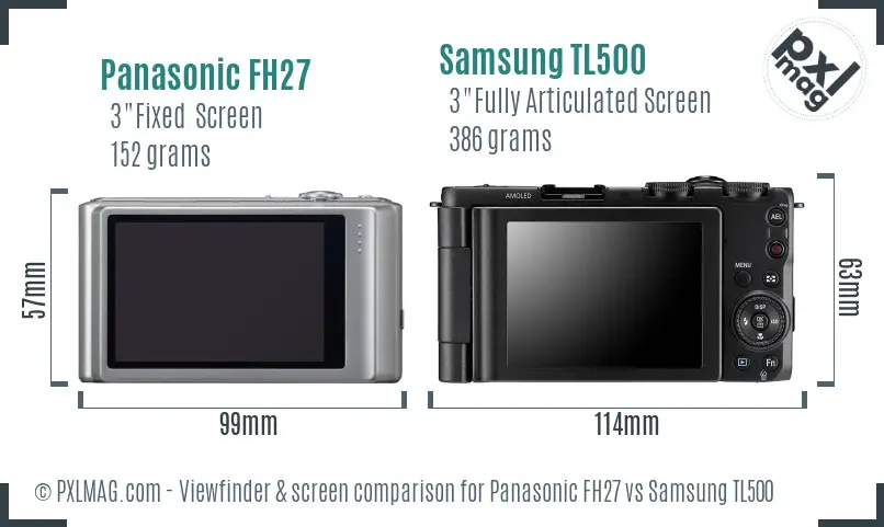 Panasonic FH27 vs Samsung TL500 Screen and Viewfinder comparison