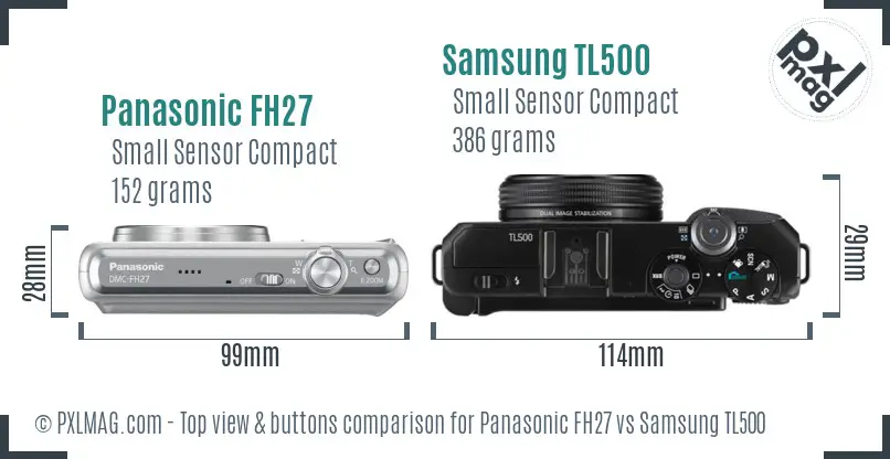Panasonic FH27 vs Samsung TL500 top view buttons comparison