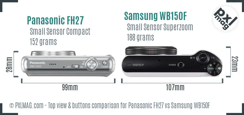 Panasonic FH27 vs Samsung WB150F top view buttons comparison Panasonic FH27 vs Samsung WB150F top view buttons comparison