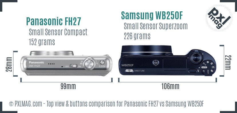 Panasonic FH27 vs Samsung WB250F top view buttons comparison
