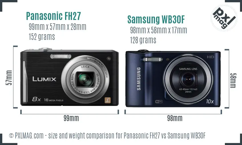 Panasonic FH27 vs Samsung WB30F size comparison