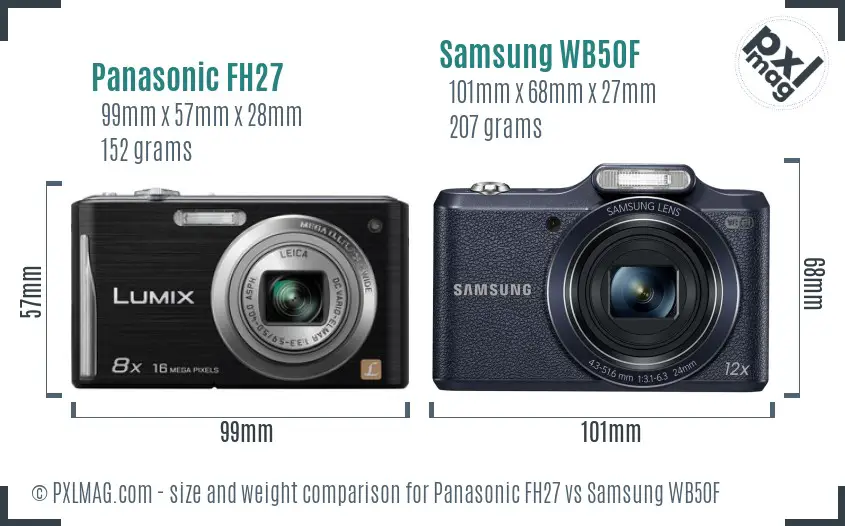 Panasonic FH27 vs Samsung WB50F size comparison