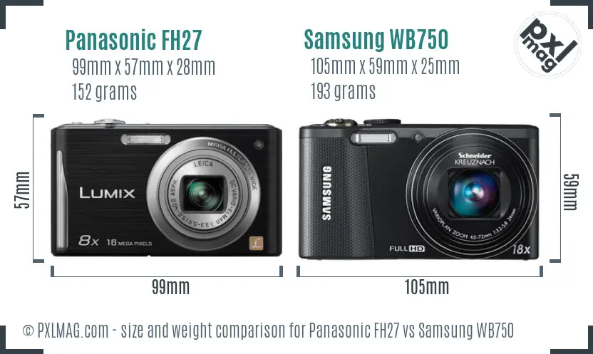 Panasonic FH27 vs Samsung WB750 size comparison
