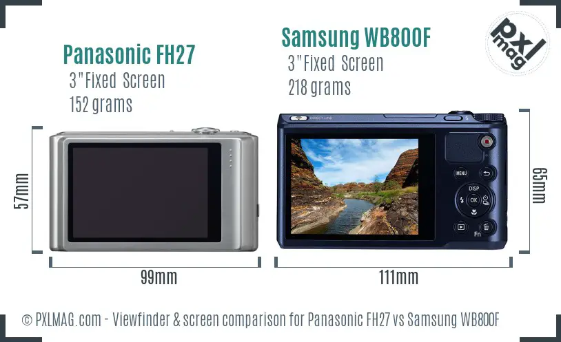 Panasonic FH27 vs Samsung WB800F Screen and Viewfinder comparison