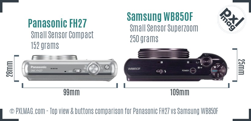 Panasonic FH27 vs Samsung WB850F top view buttons comparison