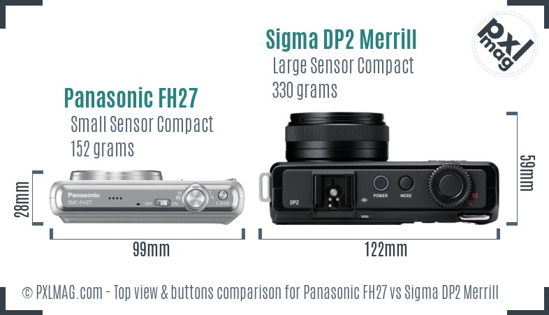 Panasonic FH27 vs Sigma DP2 Merrill top view buttons comparison