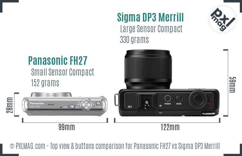 Panasonic FH27 vs Sigma DP3 Merrill top view buttons comparison