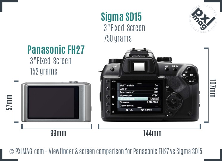 Panasonic FH27 vs Sigma SD15 Screen and Viewfinder comparison