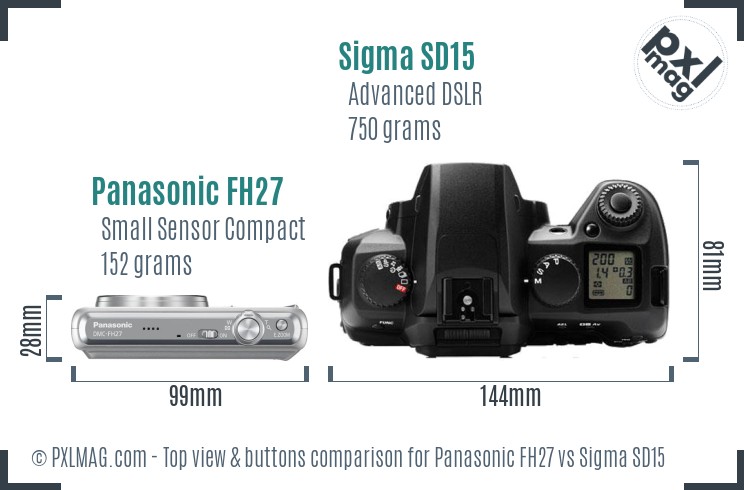 Panasonic FH27 vs Sigma SD15 top view buttons comparison