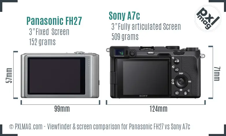 Panasonic FH27 vs Sony A7c Screen and Viewfinder comparison