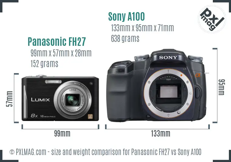 Panasonic FH27 vs Sony A100 size comparison