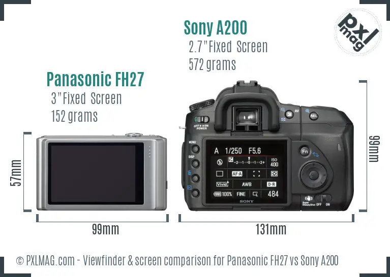 Panasonic FH27 vs Sony A200 Screen and Viewfinder comparison