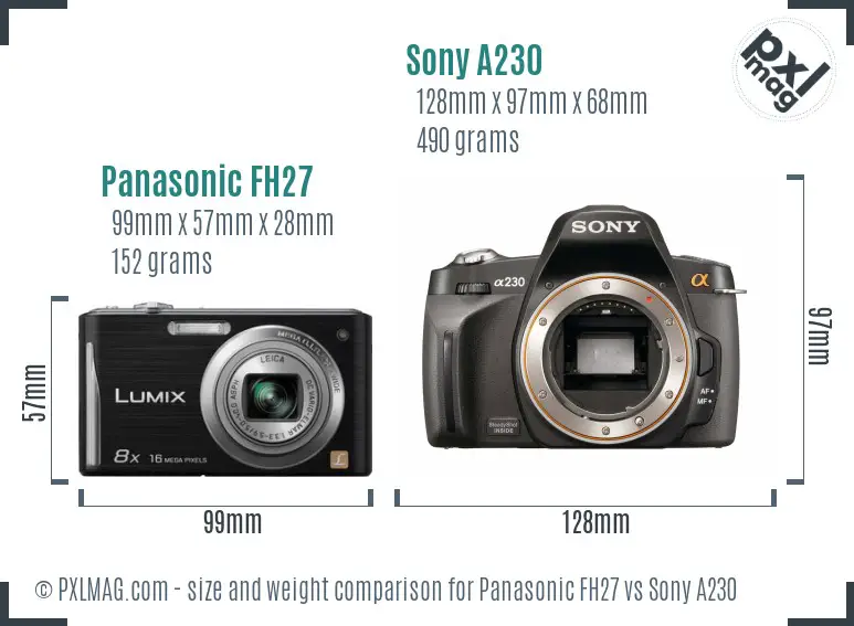 Panasonic FH27 vs Sony A230 size comparison