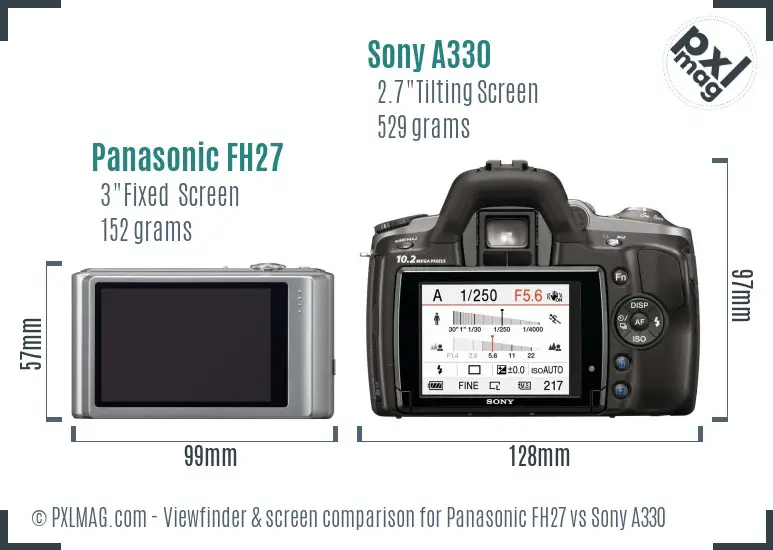 Panasonic FH27 vs Sony A330 Screen and Viewfinder comparison