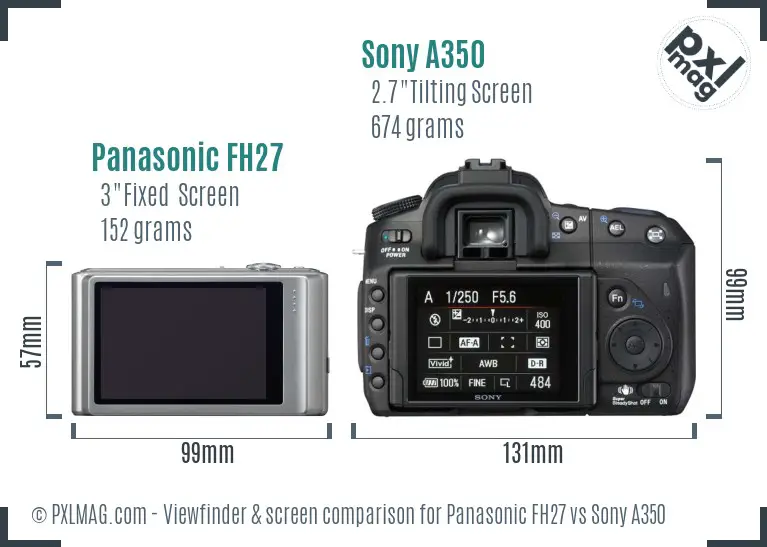 Panasonic FH27 vs Sony A350 Screen and Viewfinder comparison