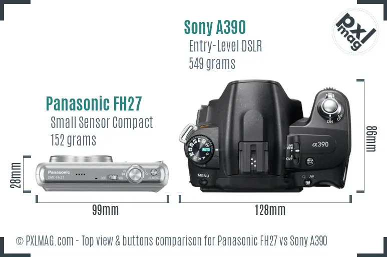 Panasonic FH27 vs Sony A390 top view buttons comparison
