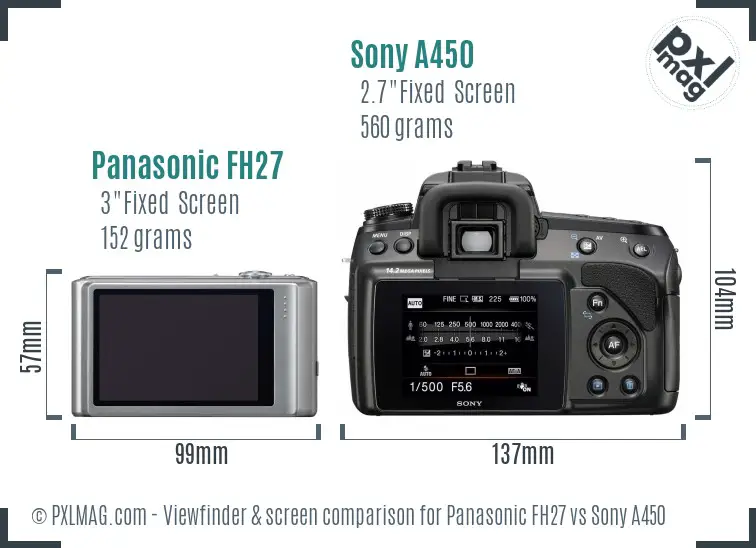 Panasonic FH27 vs Sony A450 Screen and Viewfinder comparison