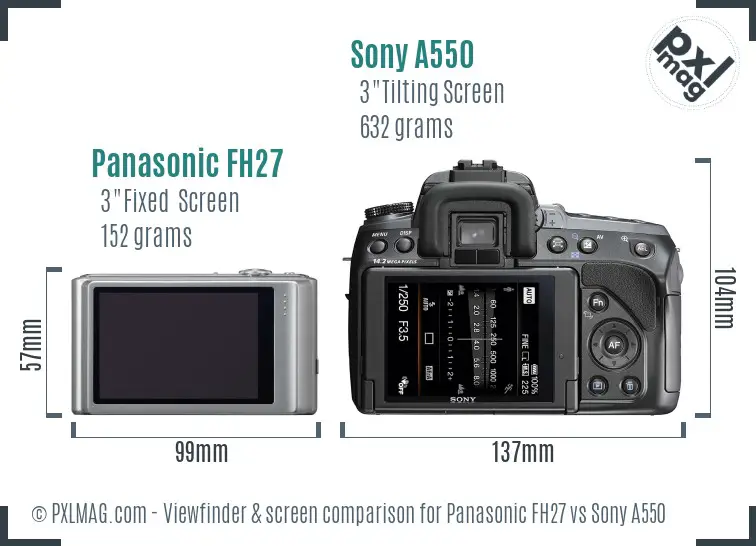 Panasonic FH27 vs Sony A550 Screen and Viewfinder comparison
