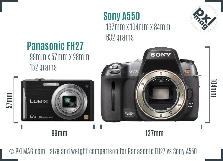 Panasonic FH27 vs Sony A550 size comparison