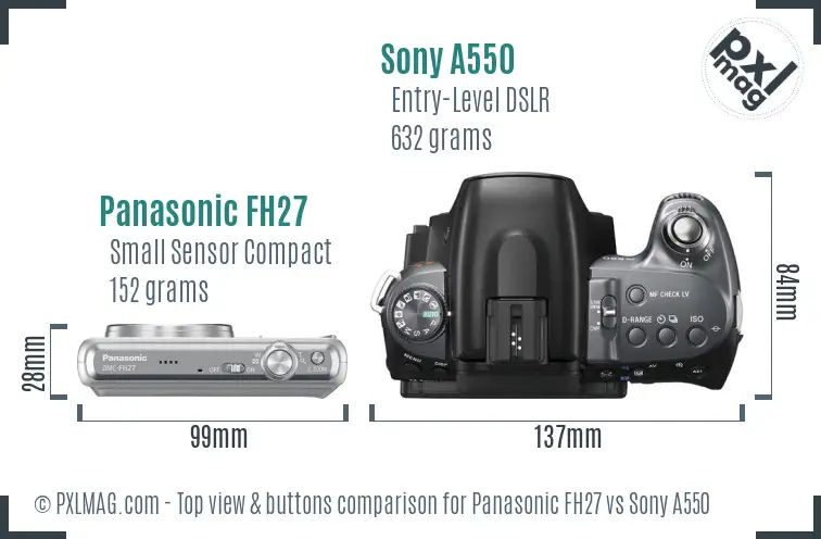 Panasonic FH27 vs Sony A550 top view buttons comparison