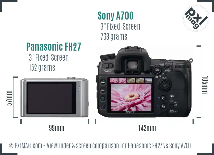 Panasonic FH27 vs Sony A700 Screen and Viewfinder comparison