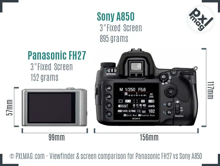 Panasonic FH27 vs Sony A850 Screen and Viewfinder comparison