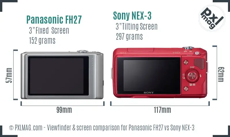 Panasonic FH27 vs Sony NEX-3 Screen and Viewfinder comparison