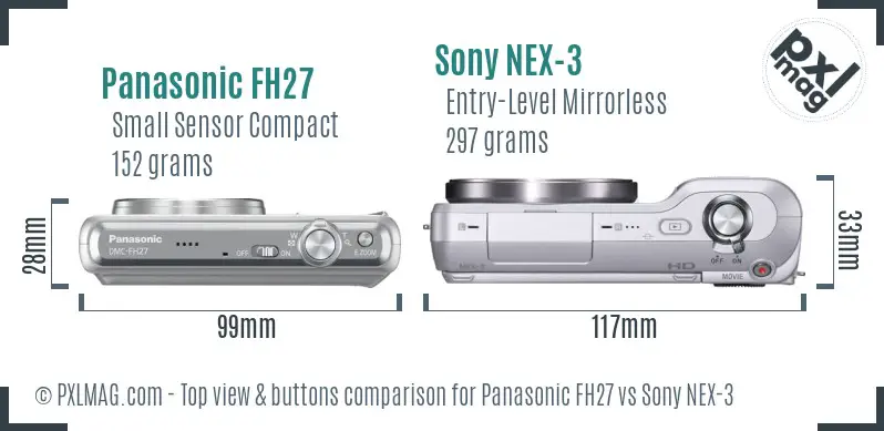 Panasonic FH27 vs Sony NEX-3 top view buttons comparison