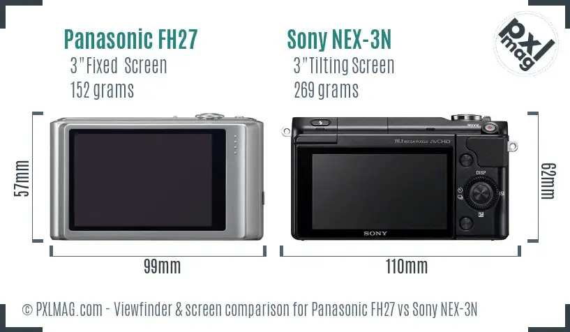 Panasonic FH27 vs Sony NEX-3N Screen and Viewfinder comparison