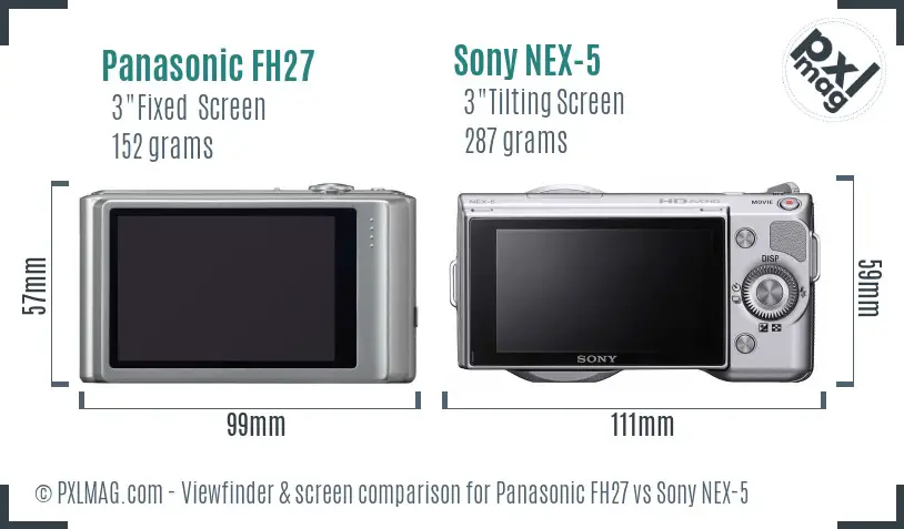Panasonic FH27 vs Sony NEX-5 Screen and Viewfinder comparison