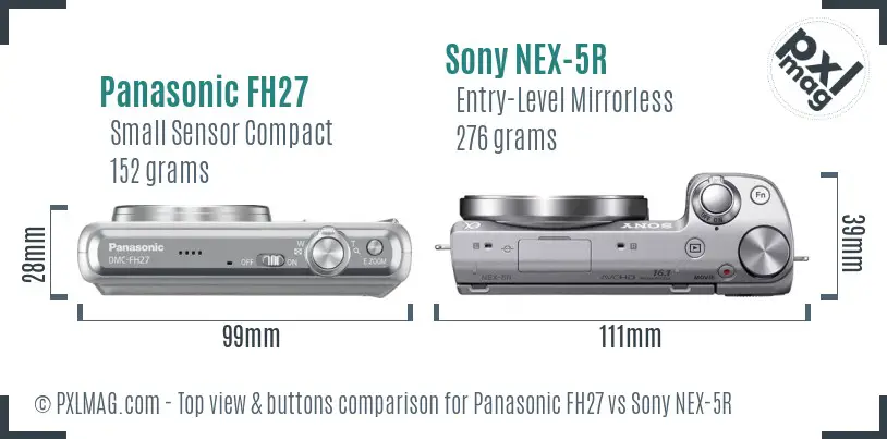 Panasonic FH27 vs Sony NEX-5R top view buttons comparison
