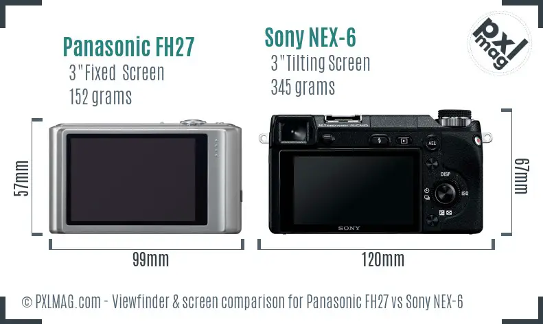 Panasonic FH27 vs Sony NEX-6 Screen and Viewfinder comparison