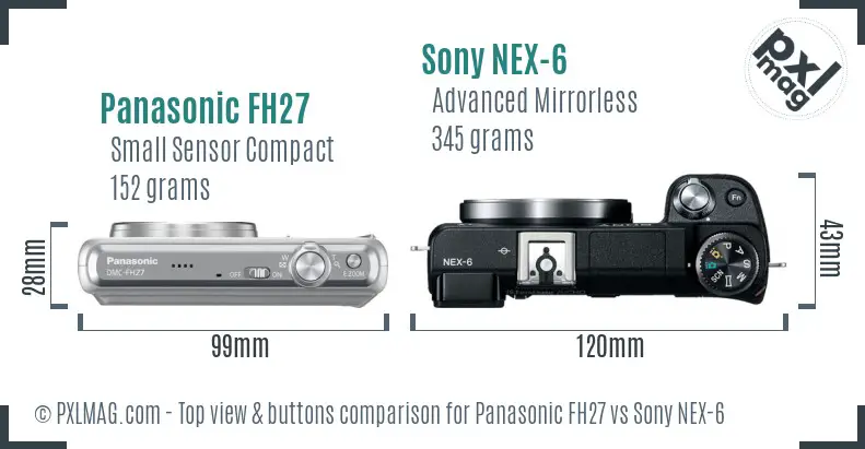Panasonic FH27 vs Sony NEX-6 top view buttons comparison