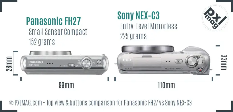 Panasonic FH27 vs Sony NEX-C3 top view buttons comparison