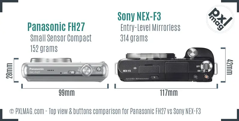 Panasonic FH27 vs Sony NEX-F3 top view buttons comparison
