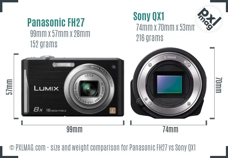 Panasonic FH27 vs Sony QX1 size comparison