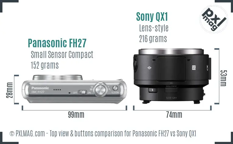 Panasonic FH27 vs Sony QX1 top view buttons comparison