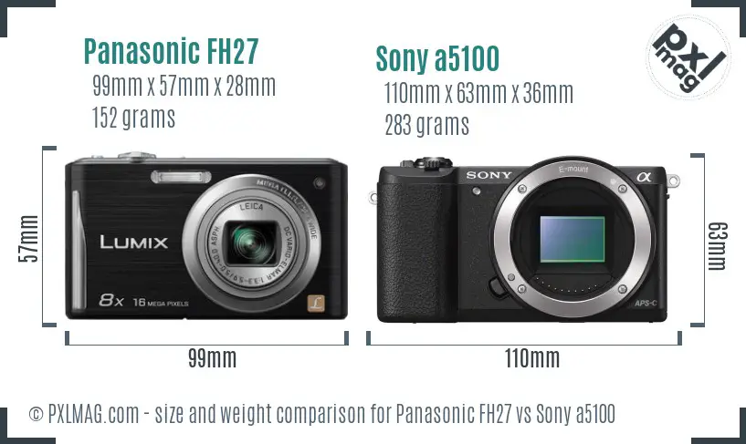 Panasonic FH27 vs Sony a5100 size comparison