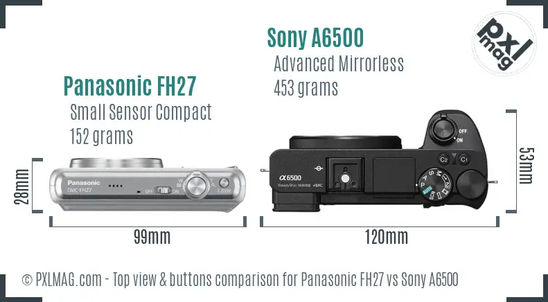 Panasonic FH27 vs Sony A6500 top view buttons comparison