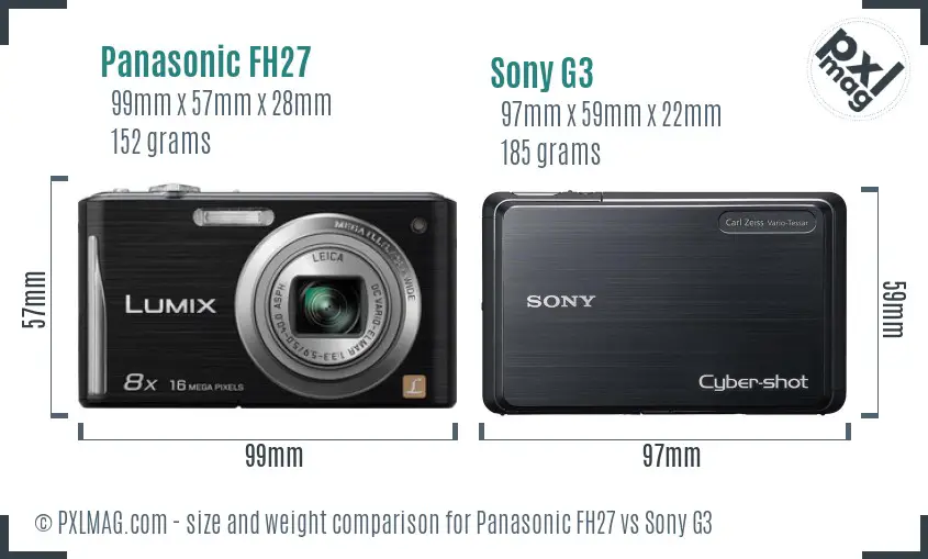 Panasonic FH27 vs Sony G3 size comparison