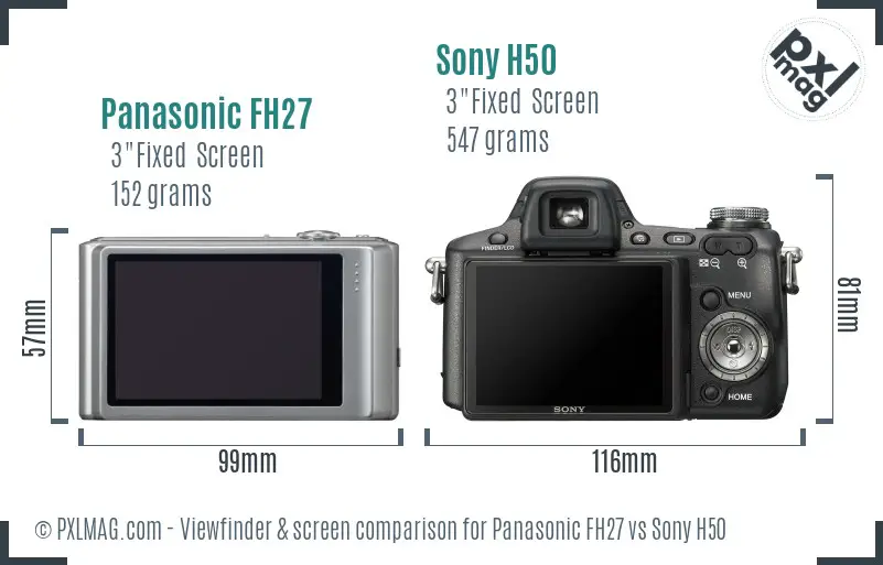 Panasonic FH27 vs Sony H50 Screen and Viewfinder comparison
