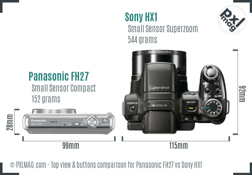 Panasonic FH27 vs Sony HX1 top view buttons comparison