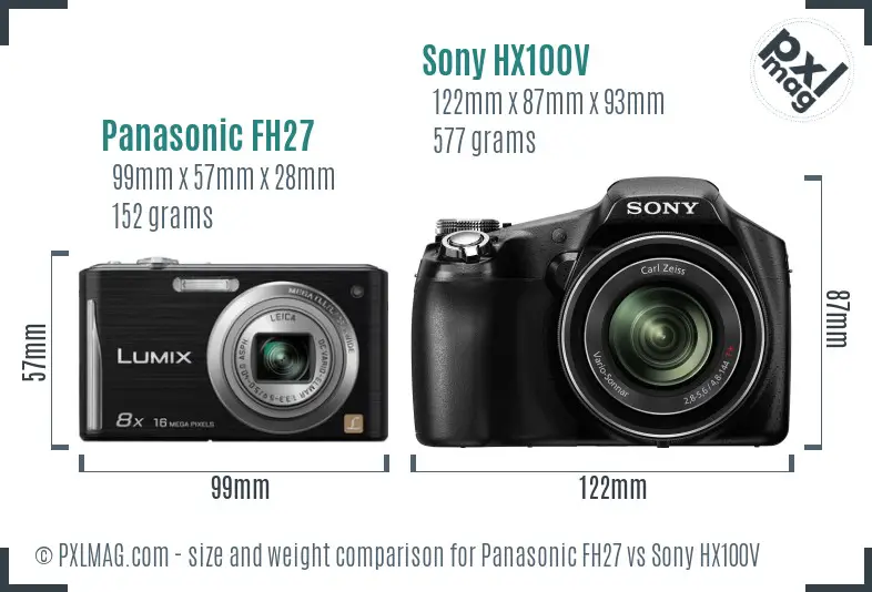 Panasonic FH27 vs Sony HX100V size comparison