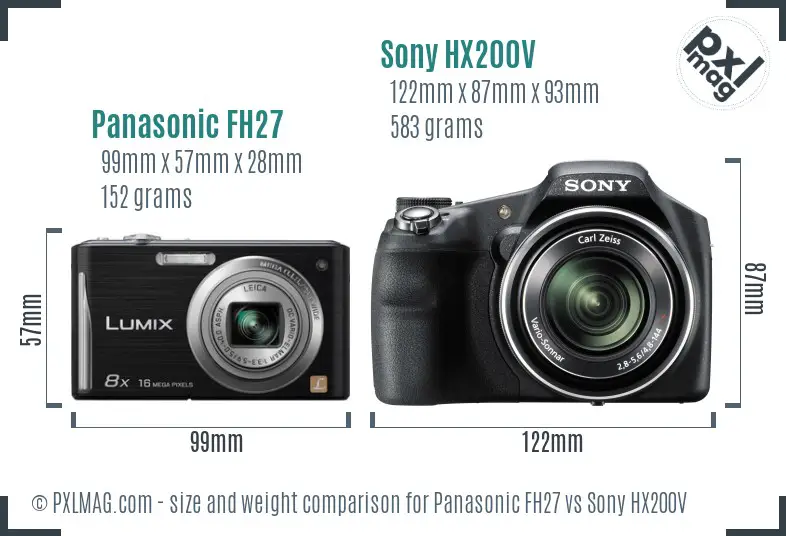 Panasonic FH27 vs Sony HX200V size comparison