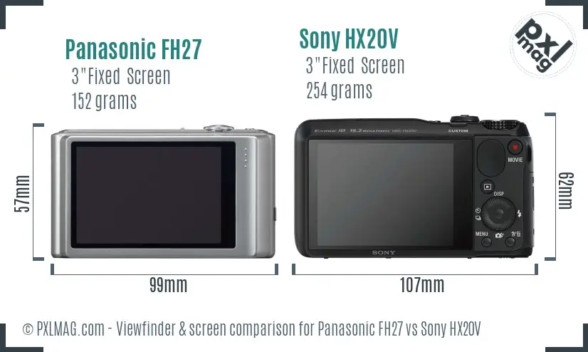 Panasonic FH27 vs Sony HX20V Screen and Viewfinder comparison