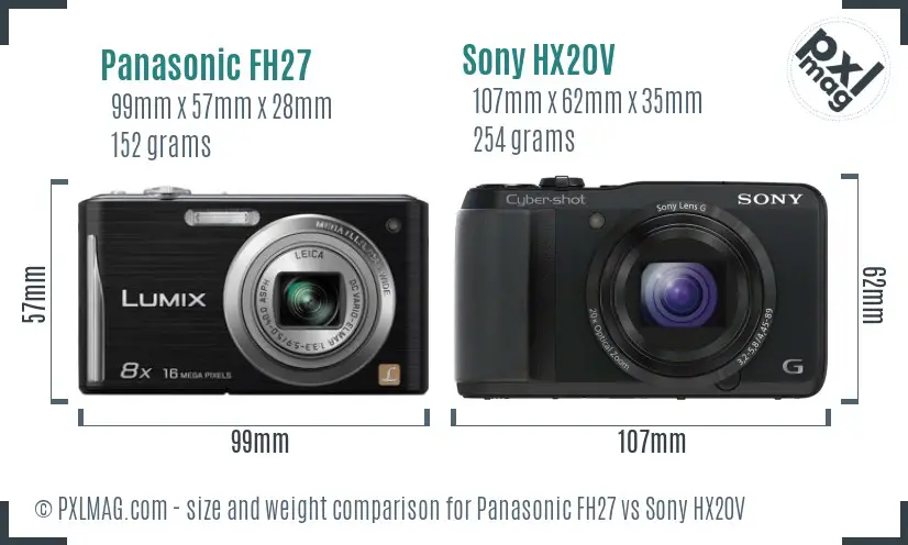 Panasonic FH27 vs Sony HX20V size comparison