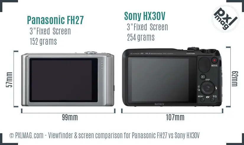 Panasonic FH27 vs Sony HX30V Screen and Viewfinder comparison