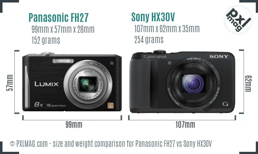 Panasonic FH27 vs Sony HX30V size comparison